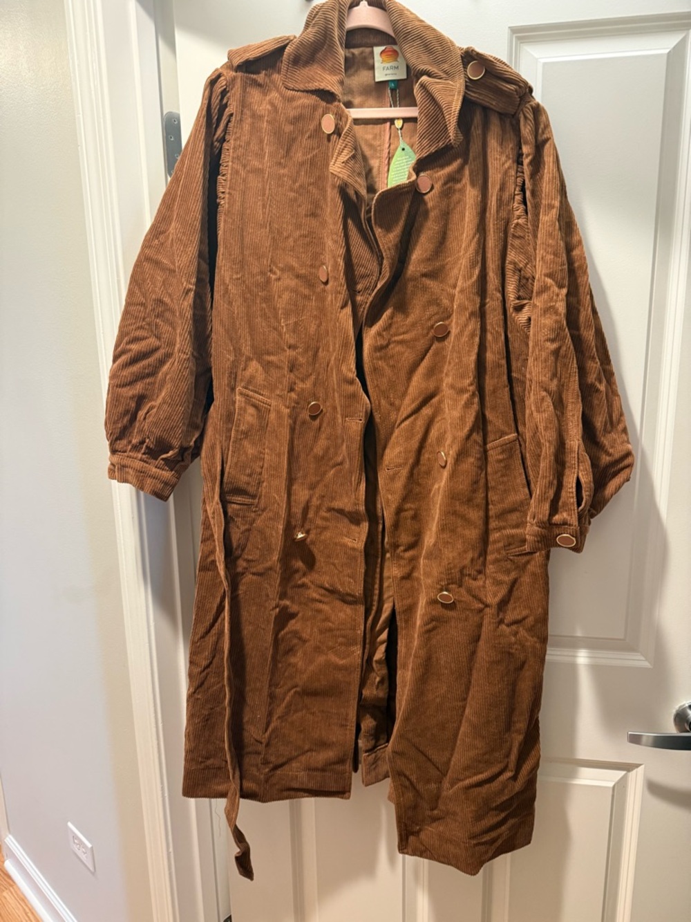 Farm Rio Caramel Corduroy Trench Coat - Picture 2 of 3